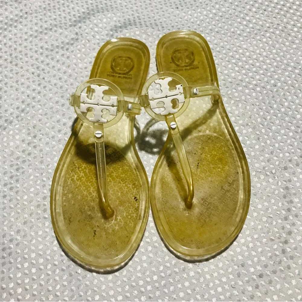 TORY BURCH clear jelly sandals white logo SIZE 9‎ womens